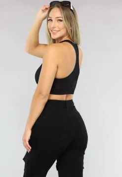 Zwarte Rave Top met Fishnet Detail