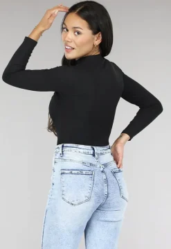 Zwarte Rib Bodysuit met Uitsnede
