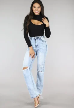 Zwarte Rib Bodysuit met Uitsnede