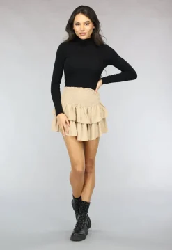 Zwarte Ribgebreide Turtleneck Bodysuit met Lange Mouwen