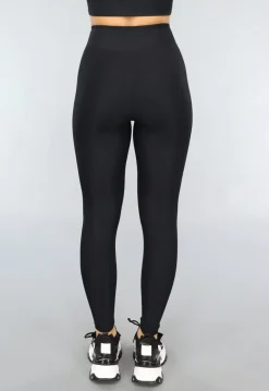 Zwarte Rib Sportlegging met Overslag Taille