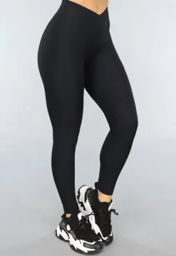 Zwarte Rib Sportlegging met Overslag Taille