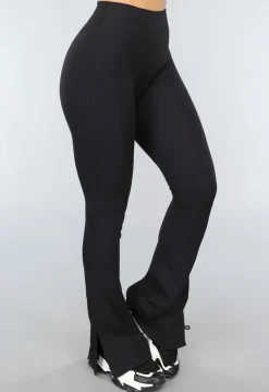 Zwarte Ribstof Flair Sportlegging met Split