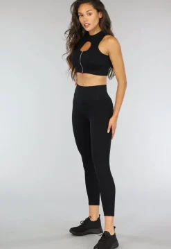 Zwarte Ribstof Sport Broek met Scrunch