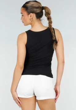 Zwarte Rib Tank Top met Glitters en Aansluitende Pasvorm