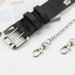 Zwarte Riem met Dubbele Ringen en Ketting