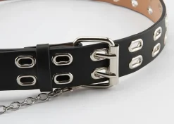 Zwarte Riem met Dubbele Ringen en Ketting