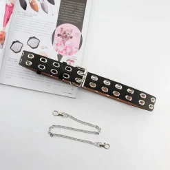 Zwarte Riem met Dubbele Ringen en Ketting