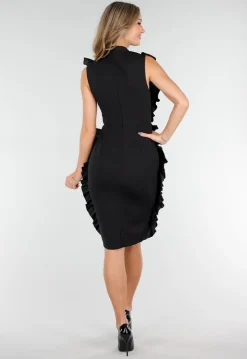 Zwarte Ruffle Jurk Zonder Mouwen met Stretch