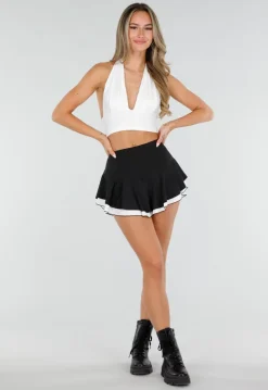 Zwarte Ruffle Skort met Contrasterende Zoom