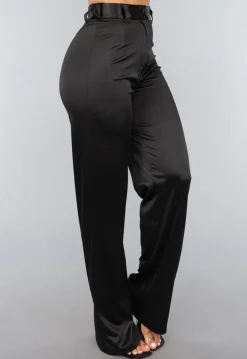 Zwarte Satijnen Straight Leg Stretch Pantalon