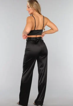 Zwarte Satijnen Straight Leg Stretch Pantalon
