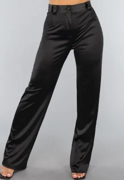 Zwarte Satijnen Straight Leg Stretch Pantalon
