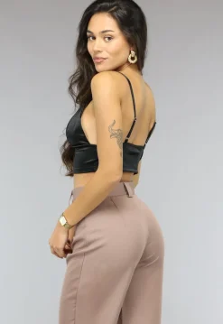 Zwarte Satin Look Crop Top met Spaghettibandjes