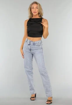 Zwarte Satin Top met Strikdetail