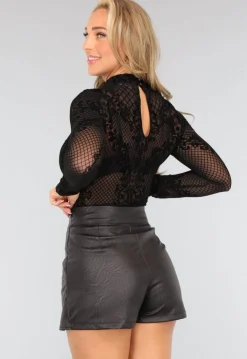 Zwarte See Through Bodysuit met Paisley Print