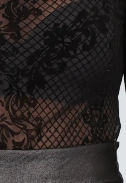 Zwarte See Through Bodysuit met Paisley Print