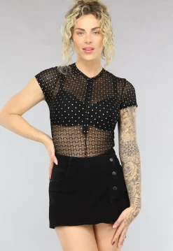 Zwarte See Through Bodysuit met Glitters