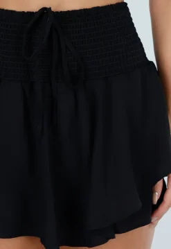 Zwarte Skort met Ruches en Elastische Taille