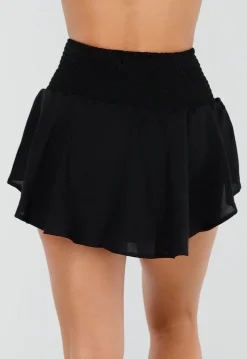 Zwarte Skort met Ruches en Elastische Taille