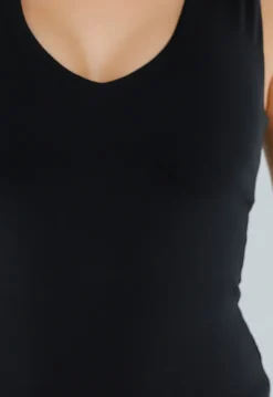 Zwarte Slim Fit Mouwloze Top met Diepe V-Hals
