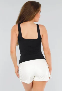 Zwarte Slim Fit Top met Vierkante Hals en Brede Bandjes