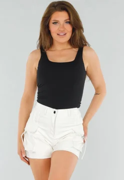 Zwarte Slim Fit Top met Vierkante Hals en Brede Bandjes
