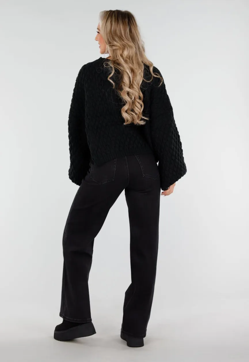 Zwarte Sneakers met Bontvoering en Dikke Platformzool met Veters en Rits