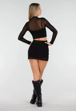 Zwarte Sportieve Mesh Top met Ingewerkte Pads