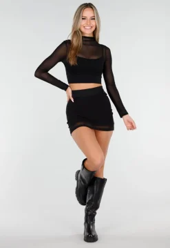 Zwarte Sportieve Mesh Top met Ingewerkte Pads