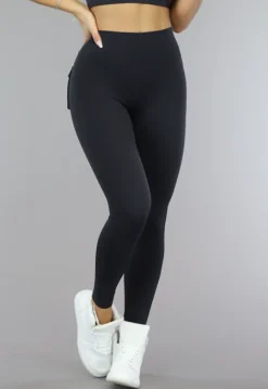 Zwarte Sport Legging met Scrunch en Steekzakken