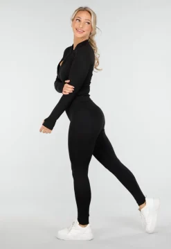 Zwarte Sportset met High Waist Legging en Sportjack