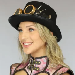 Zwarte Steampunk Hoed met Bril