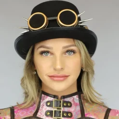 Zwarte Steampunk Hoed met Bril