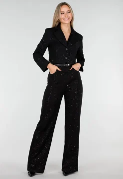 Zwarte Straight Leg Glitter Jumpsuit met Riempje