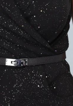 Zwarte Straight Leg Glitter Jumpsuit met Riempje