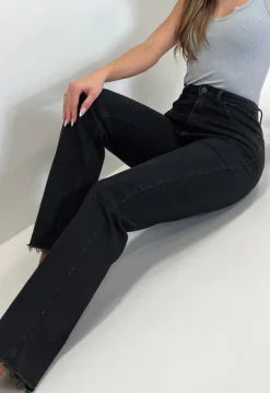 Zwarte Straight Leg Jeans met High Waist