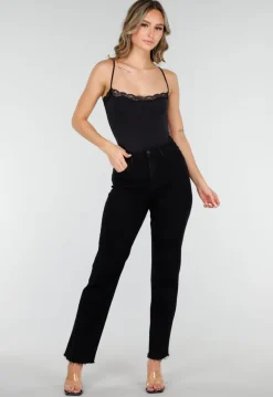 Zwarte Straight Leg Jeans met High Waist