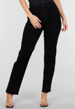 Zwarte Straight Leg Jeans met High Waist