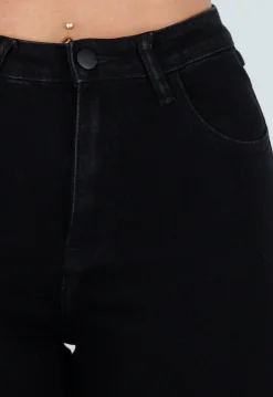 Zwarte Straight Leg Jeans met High Waist