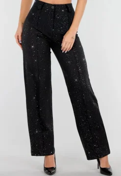 Zwarte Straight Leg Super Stretch Pantalon met Glitters