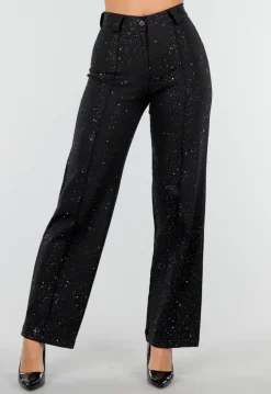 Zwarte Straight Leg Super Stretch Pantalon met Glitters