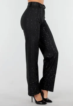 Zwarte Straight Leg Super Stretch Pantalon met Glitters