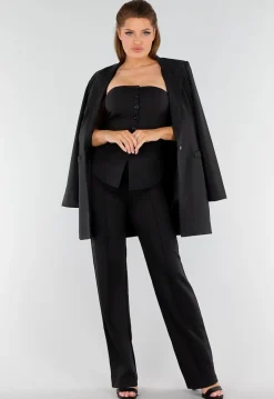 Zwarte Strapless Gilettop met Knopen