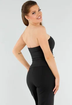 Zwarte Strapless Gilettop met Knopen
