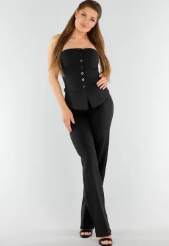 Zwarte Strapless Gilettop met Knopen