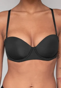 Zwarte Strapless Push Up BH met Afneembare Bandjes
