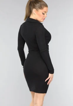 Zwarte Strass Twist Jurk met Kraagje