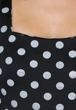 Zwarte Stretch Body met Grijze Polkadots en Vierkante Hals