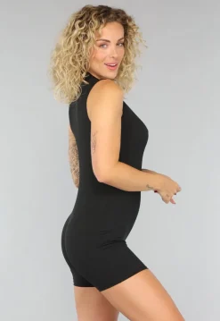 Zwarte Stretch Playsuit met Ritssluiting